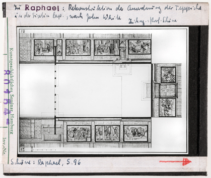 Vorschaubild Raffael:  Teppiche, Anordnung in der Sixtinischen Kapelle, Rekonstruktion nach Wolfgang Schöne 1957, nach John White 